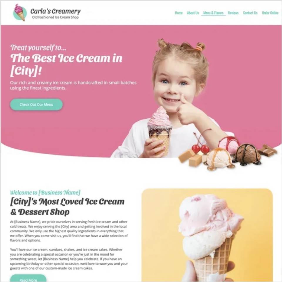 Carla's Creamery old fashioned ice cream shop website