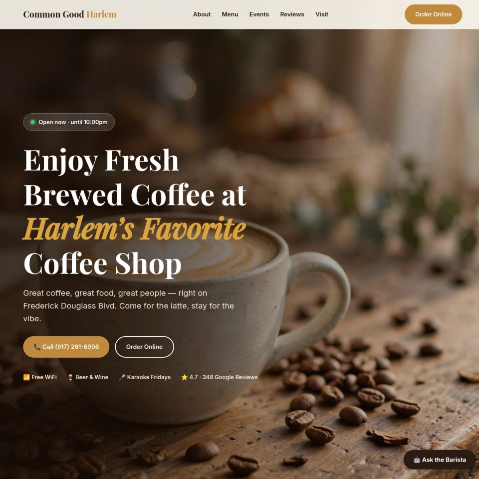 Common Good Harlem coffee shop website