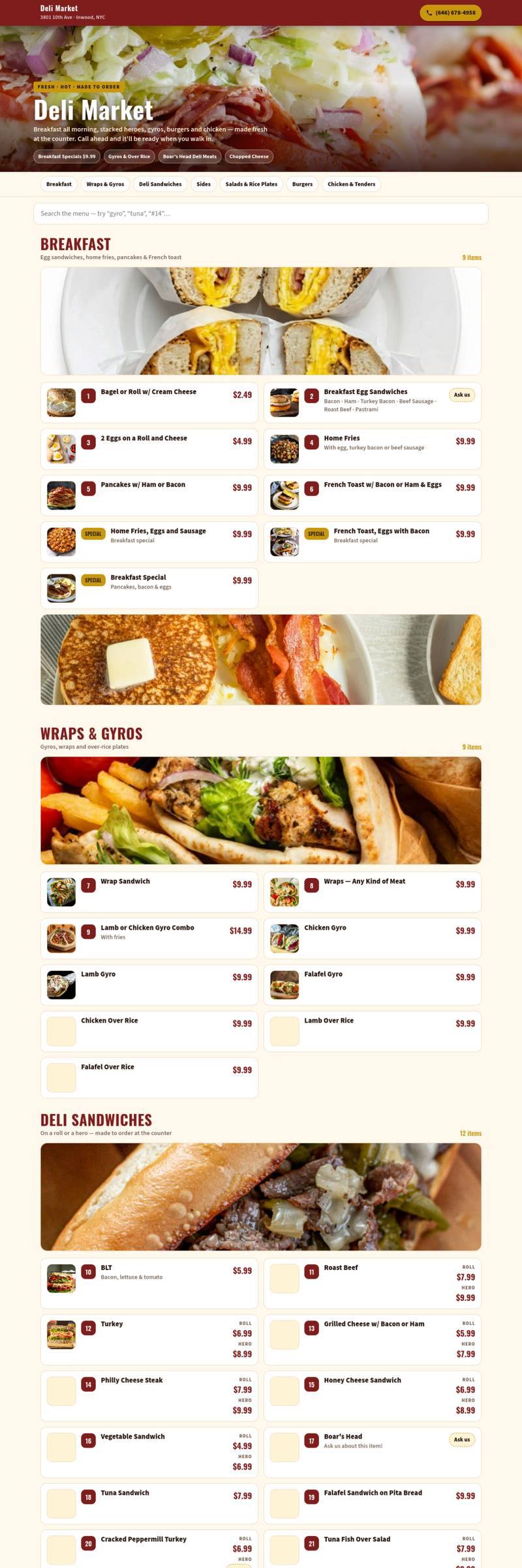 Deli Market digital menu