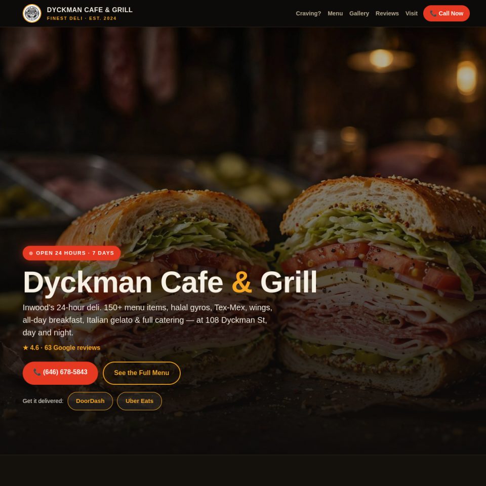 Dyckman Cafe and Grill restaurant website