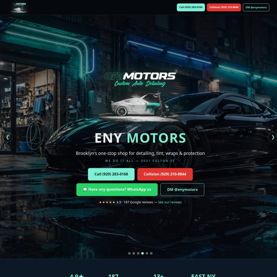 ENY Automotive detail and body shop website