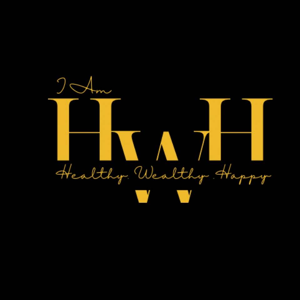 I Am HWH Healthy Wealthy Happy gold logo on black