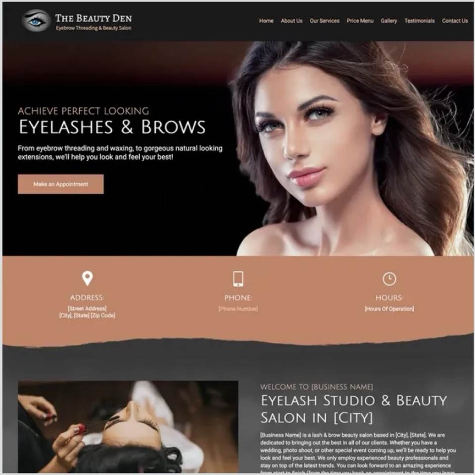 The Beauty Den eyebrow threading and beauty salon website